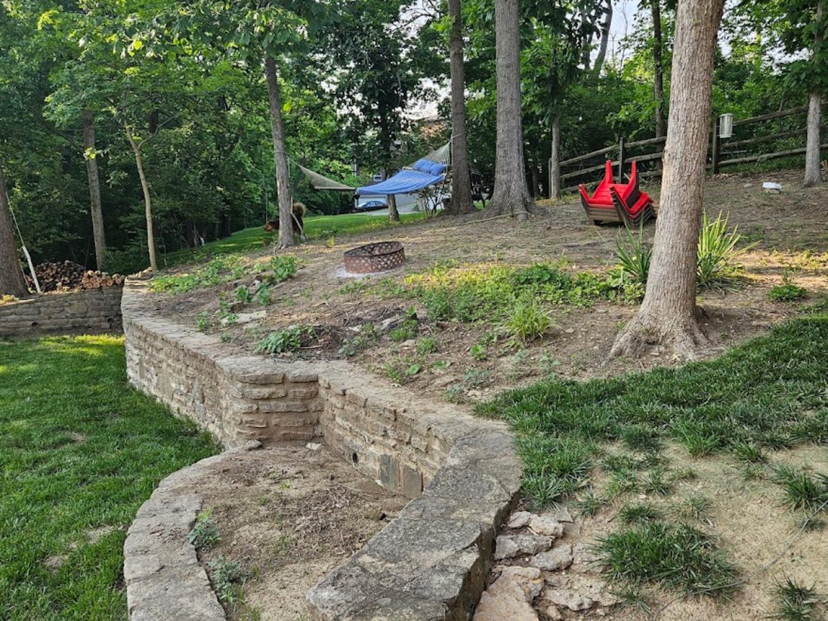 Retaining wall project by Priority Landscape and Outdoor Living on a west side Cincinnati slope