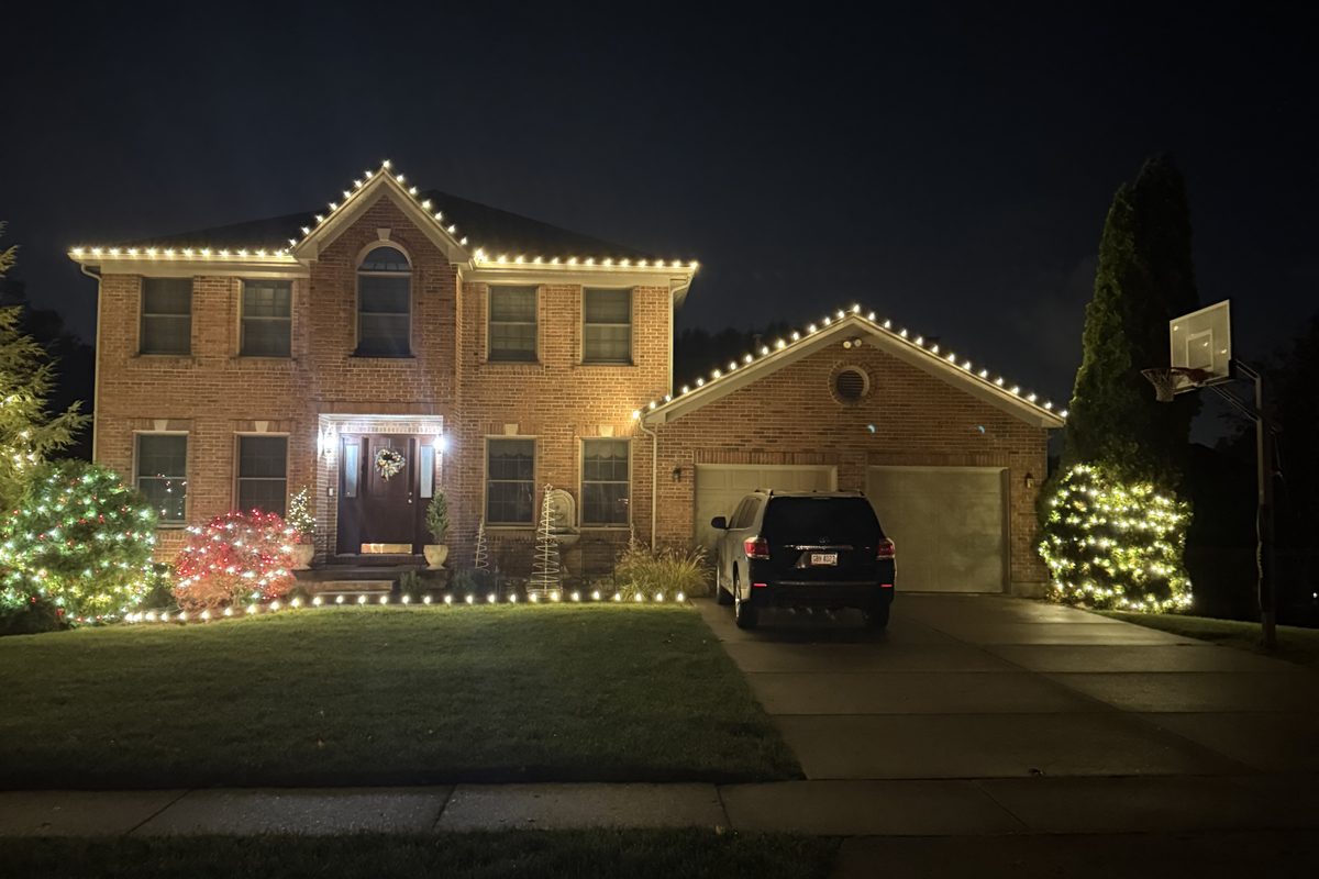 Christmas lights installed on a west side Cincinnati house