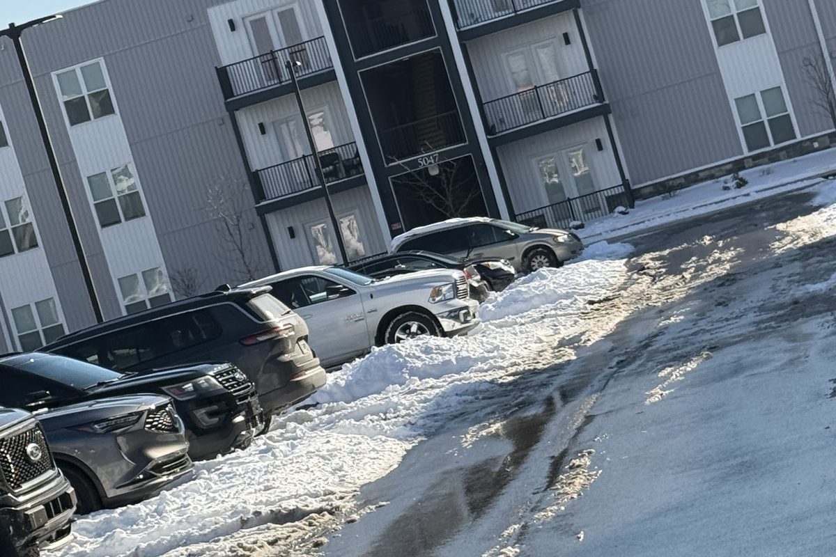 Plowed and salted commercial parking lot in west side Cincinnati